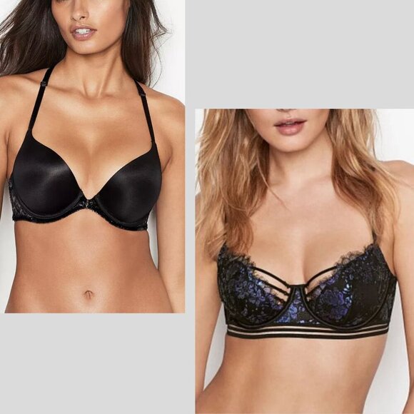 Victoria’s Secret BUNDLE Very Sexy Lot of 2 Bras Black & Blue 4541 - Picture 1 of 8